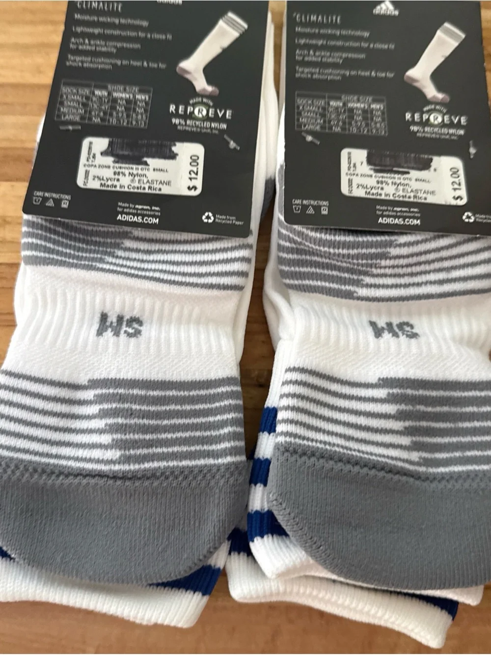 adidas White & Blue Copa Zone Cushion Athletic Soccer Socks - Men’s S. Lot of 2